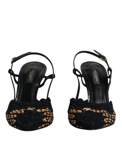 Dolce &amp; Gabbana – Slingback-Schuhe mit hohen Absätzen und Spitze in Schwarz und Braun