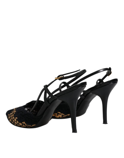 Dolce &amp; Gabbana – Slingback-Schuhe mit hohen Absätzen und Spitze in Schwarz und Braun