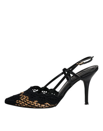 Dolce &amp; Gabbana – Slingback-Schuhe mit hohen Absätzen und Spitze in Schwarz und Braun