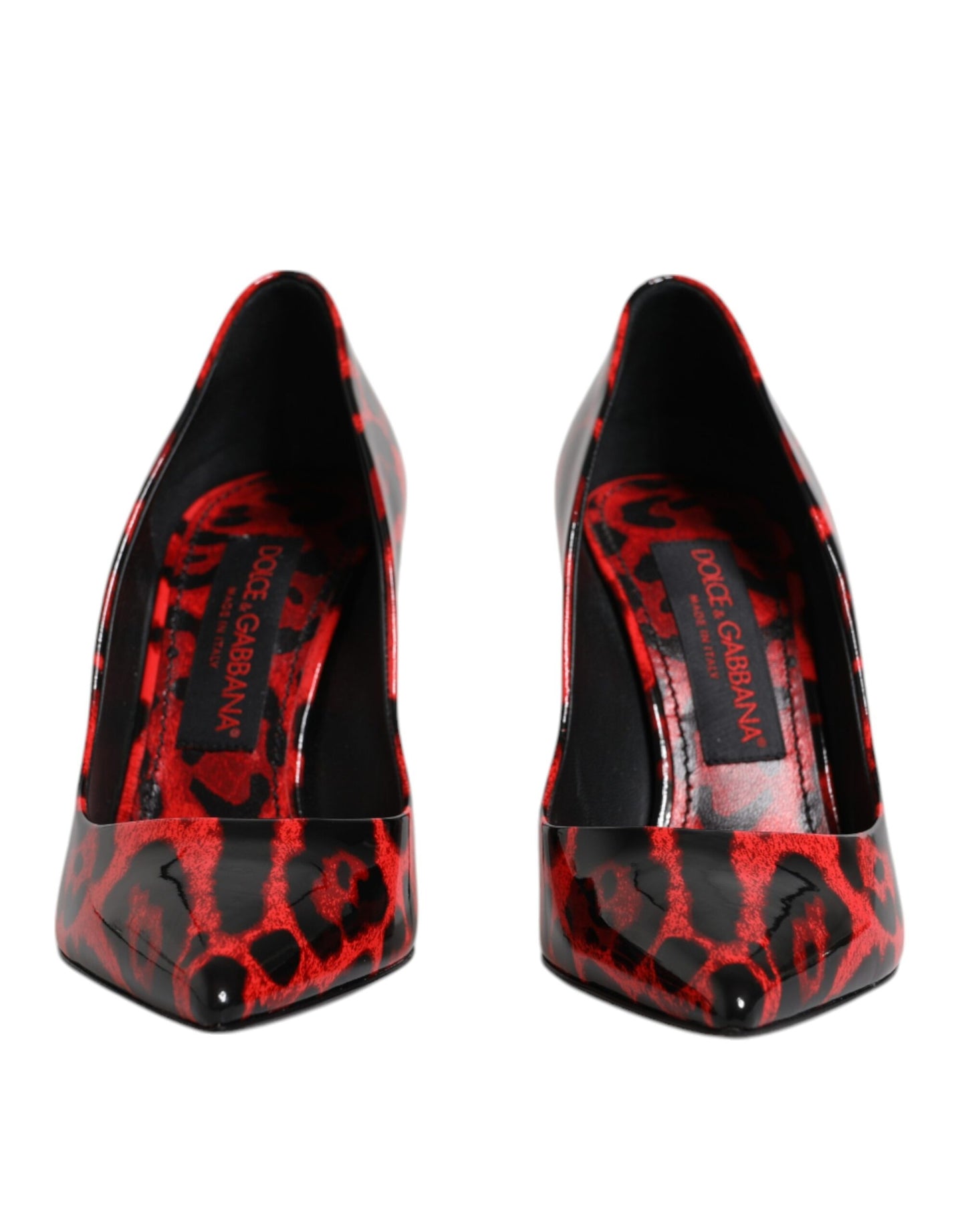 Dolce &amp; Gabbana Rote Pumps aus Leder mit Leopardenmuster und Stilettoabsatz