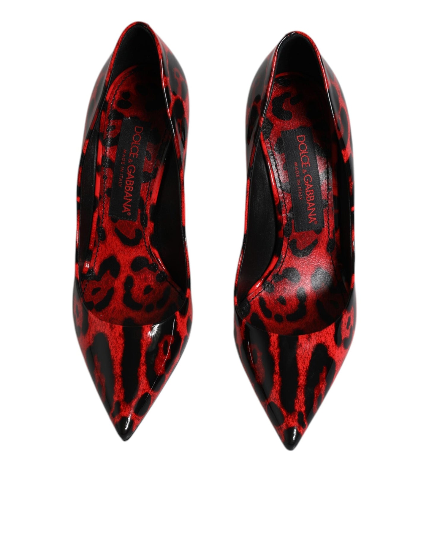 Dolce &amp; Gabbana Rote Pumps aus Leder mit Leopardenmuster und Stilettoabsatz