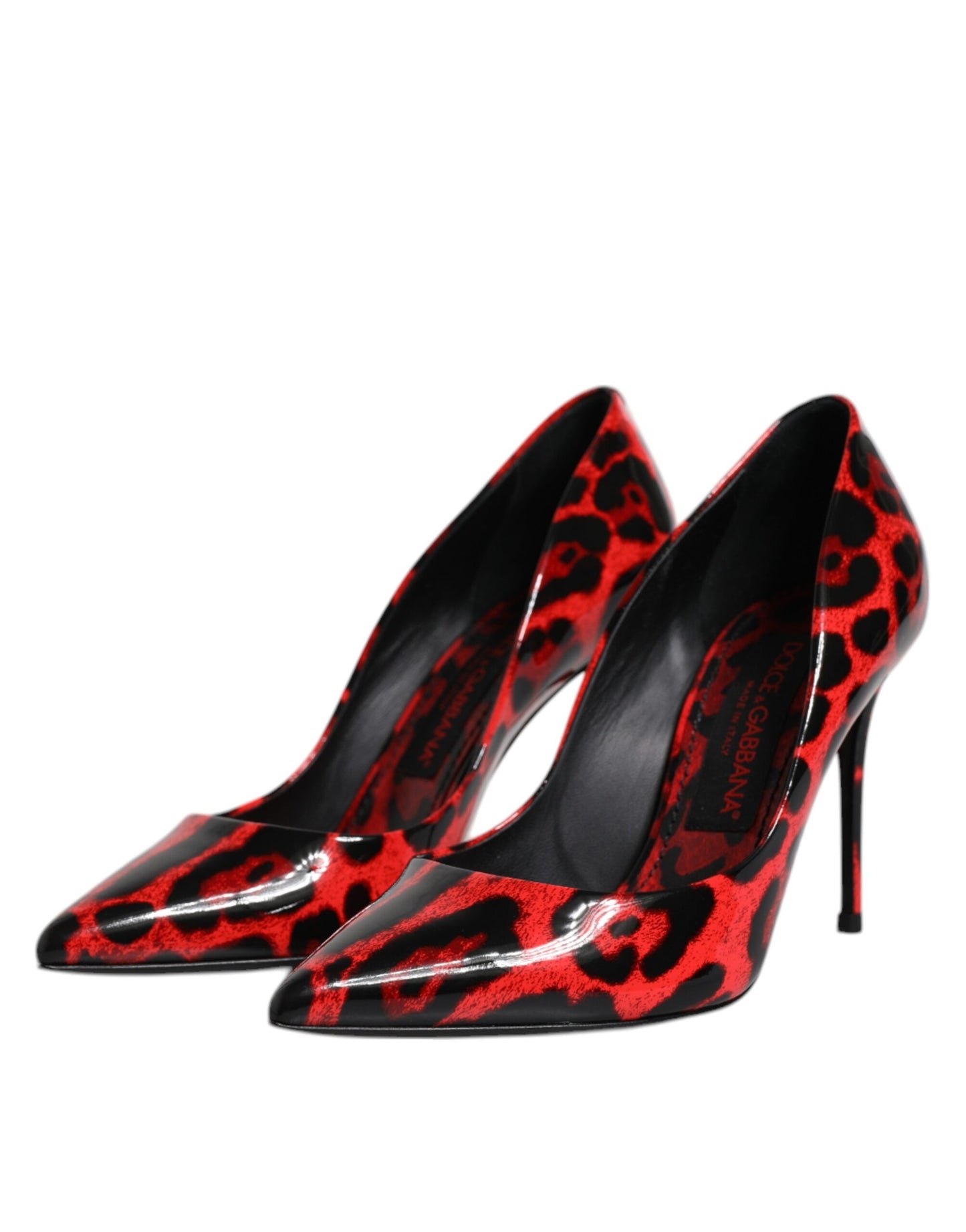 Dolce &amp; Gabbana Rote Pumps aus Leder mit Leopardenmuster und Stilettoabsatz