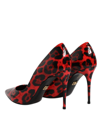 Dolce &amp; Gabbana Rote Pumps aus Leder mit Leopardenmuster und Stilettoabsatz