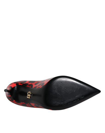 Dolce &amp; Gabbana Rote Pumps aus Leder mit Leopardenmuster und Stilettoabsatz