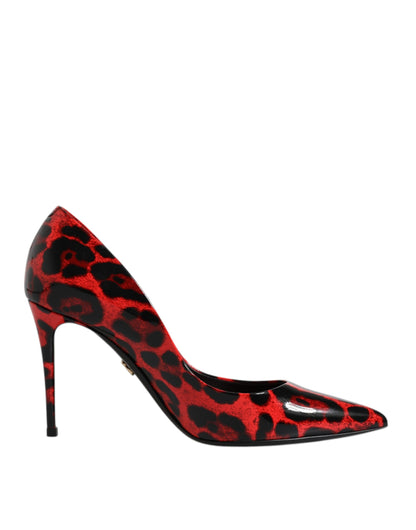 Dolce &amp; Gabbana Rote Pumps aus Leder mit Leopardenmuster und Stilettoabsatz