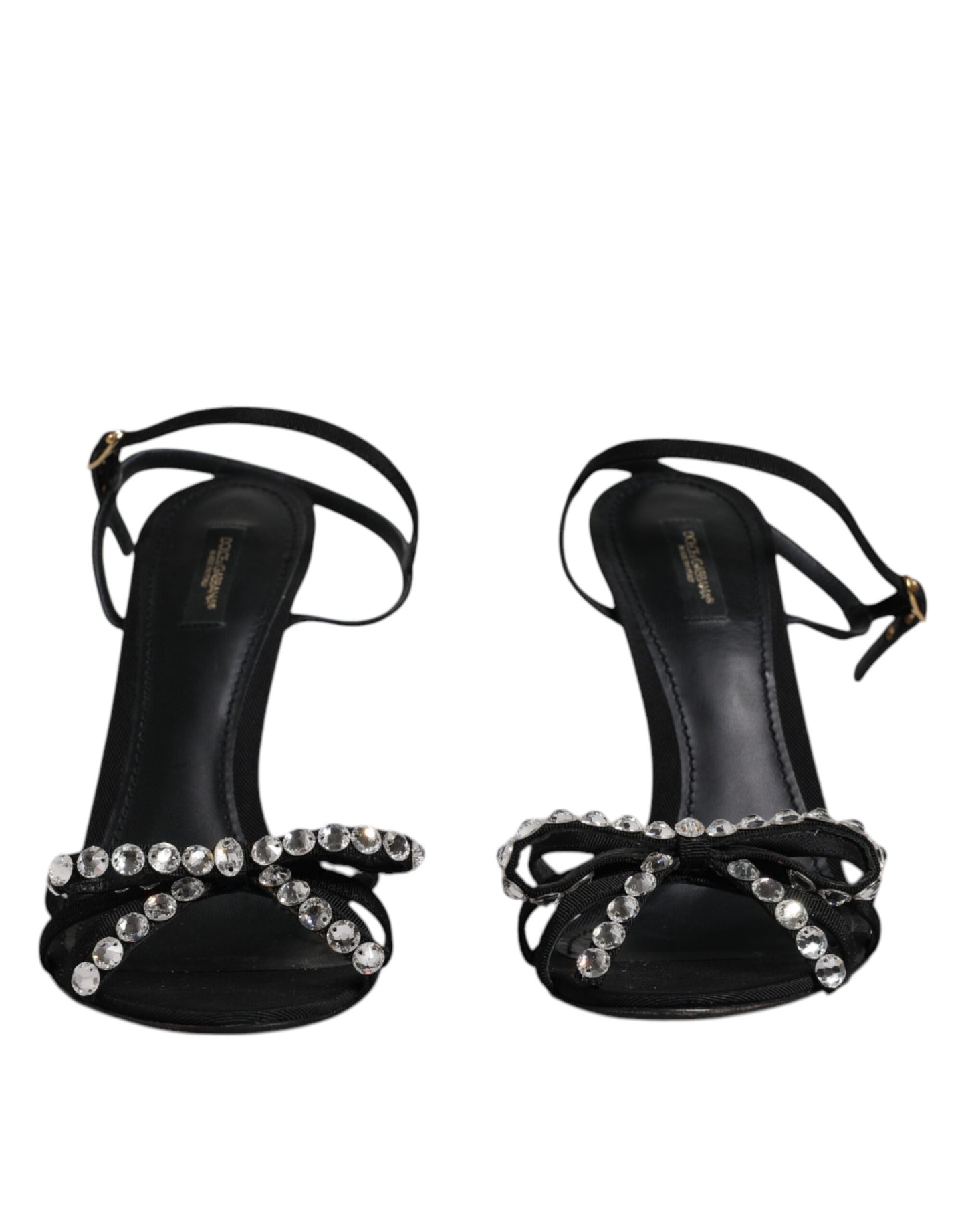 Dolce &amp; Gabbana Schwarze Ledersandalen mit Kristallabsatz