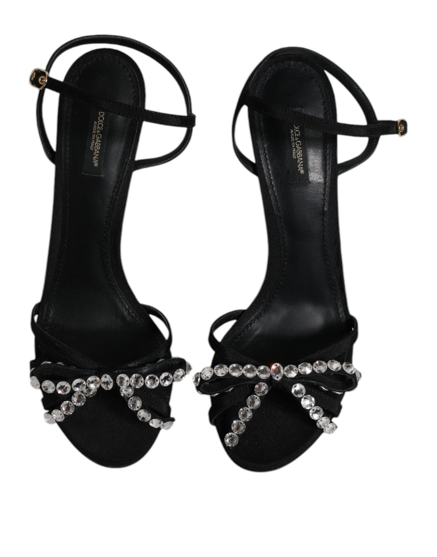 Dolce &amp; Gabbana Schwarze Ledersandalen mit Kristallabsatz