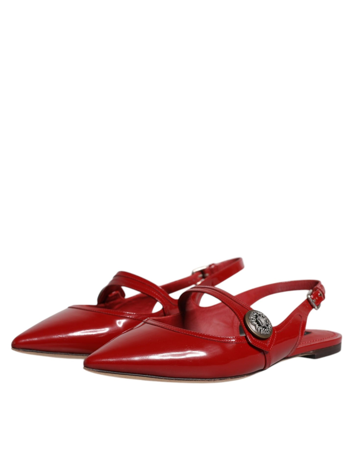 Dolce & Gabbana Red Leather Slingback Flats Sandals Shoes