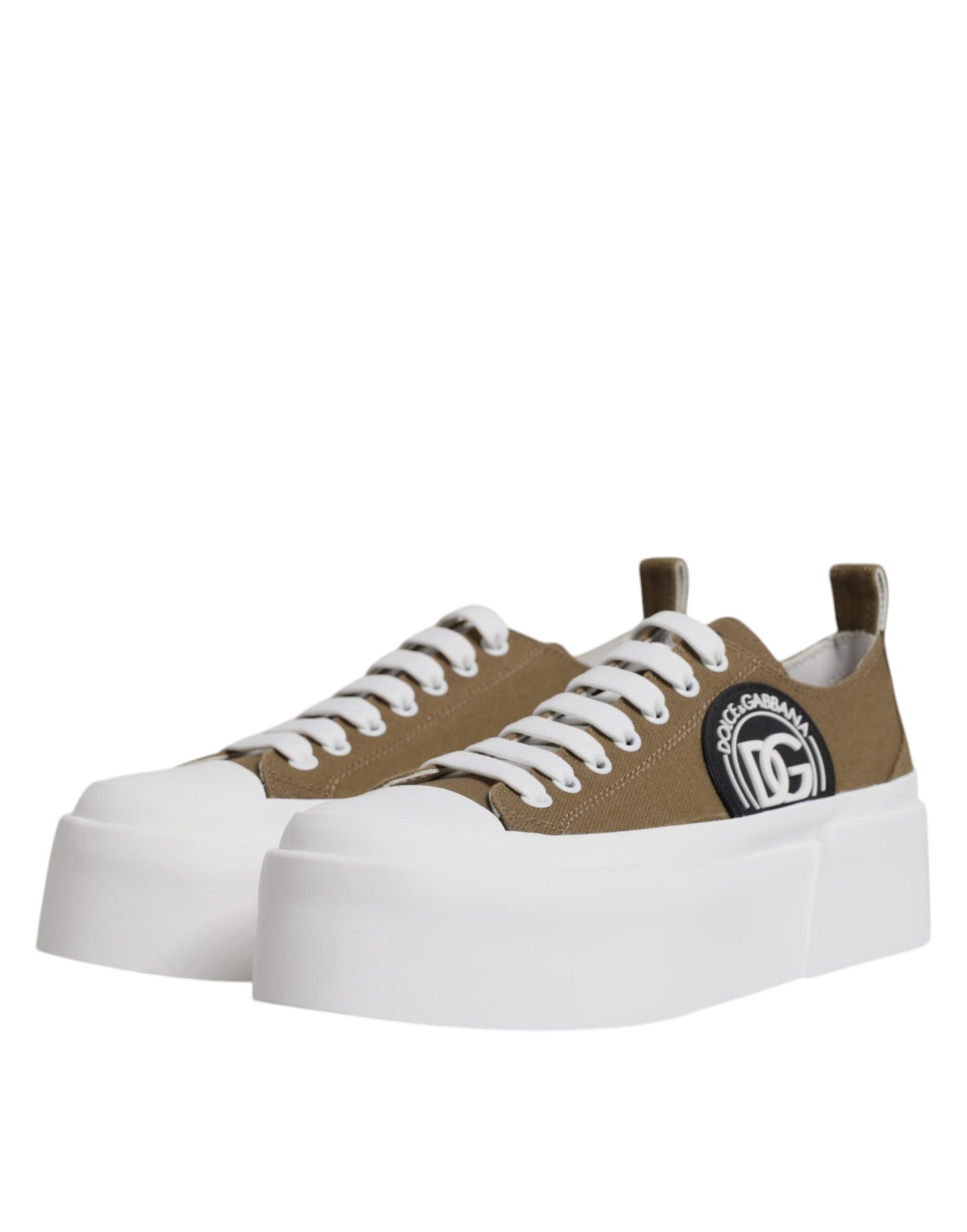 Dolce &amp; Gabbana – Niedrige Sneakers mit Logo aus Canvas in Braun und Weiß