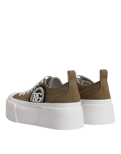 Dolce &amp; Gabbana – Niedrige Sneakers mit Logo aus Canvas in Braun und Weiß