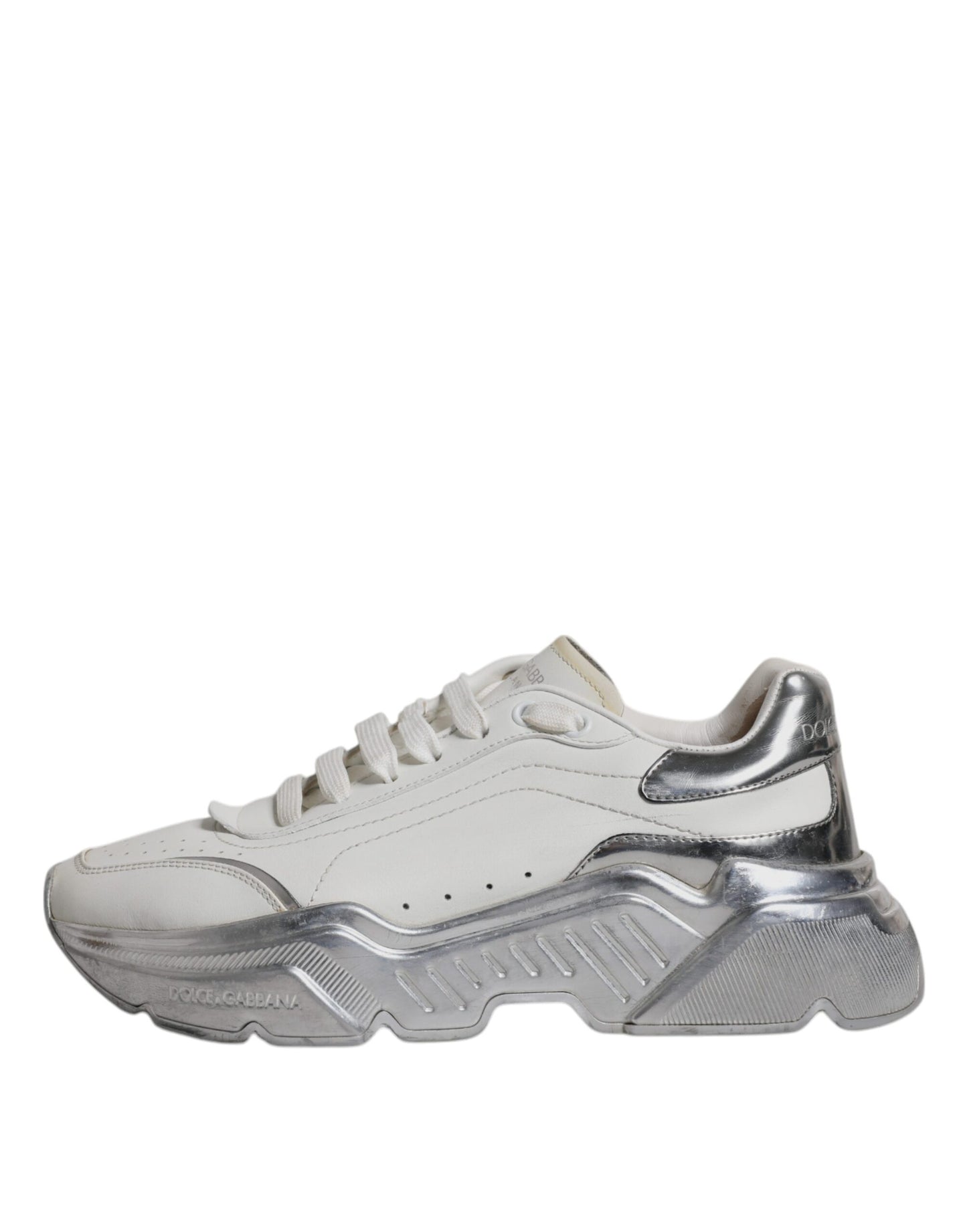 Dolce & Gabbana White Silver Daymaster Low Top Sneakers Shoes