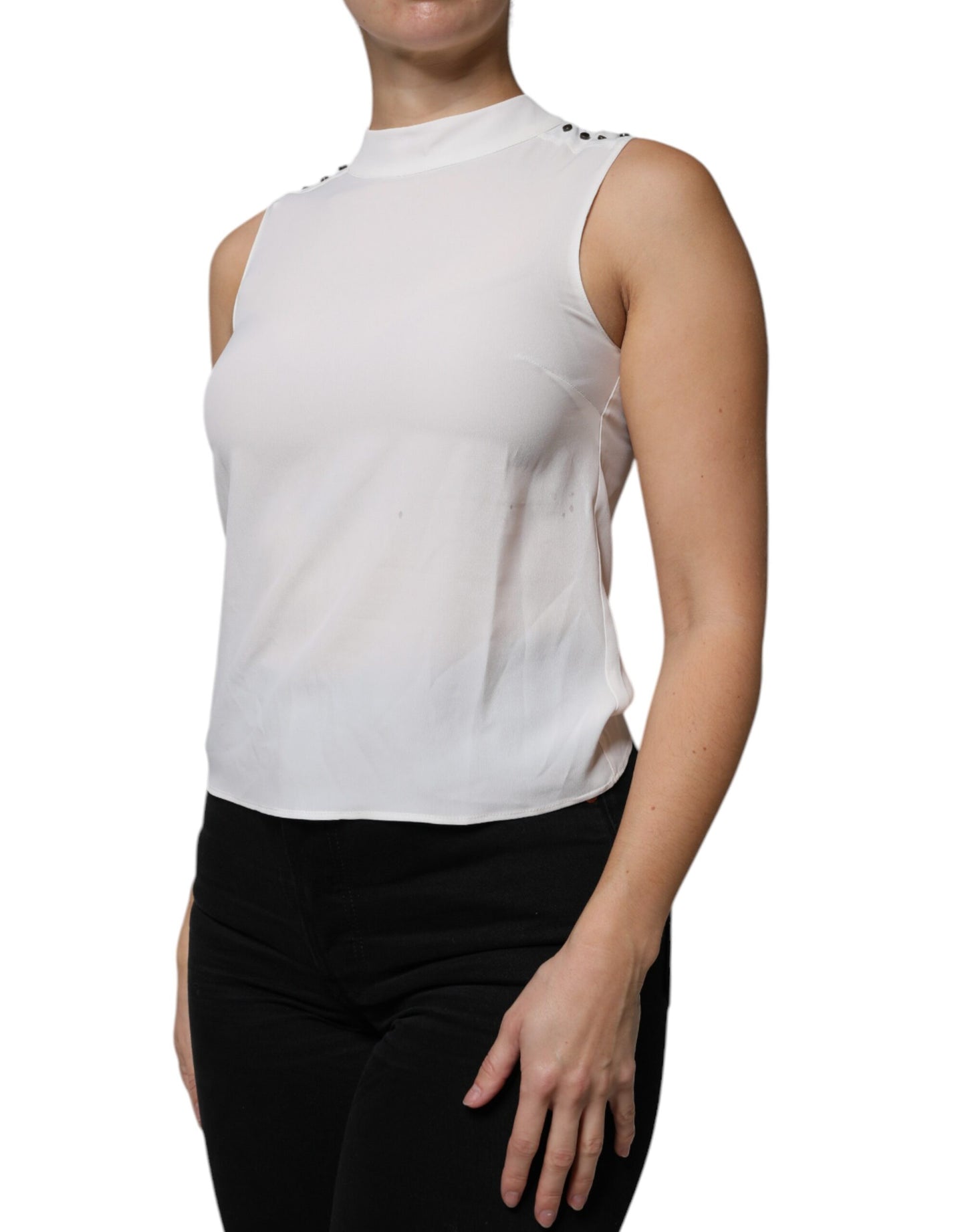 Patrizia Pepe White Mock Neckline Sleeveless Tank Blouse Top