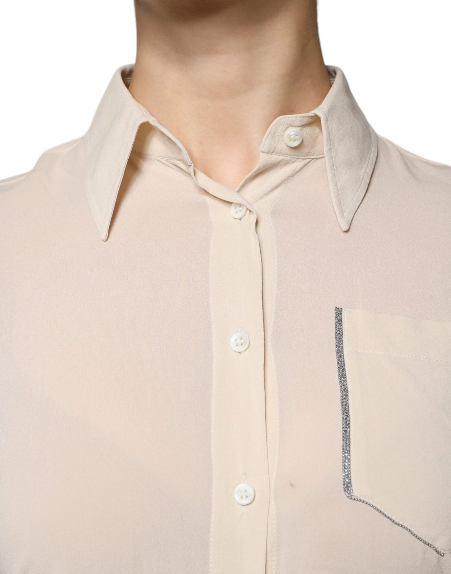 Brunello Cucinelli – Button-Down-Oberteil aus Seidenmischung mit Kragen in Beige