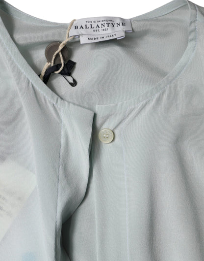 Ballantyne Light Blue Silk Ascot Collared Long Sleeves Top