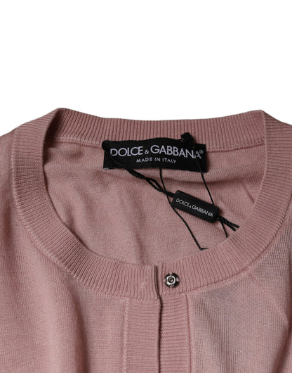 Dolce & Gabbana Pink Wool Knit Button Down Cardigan Sweater