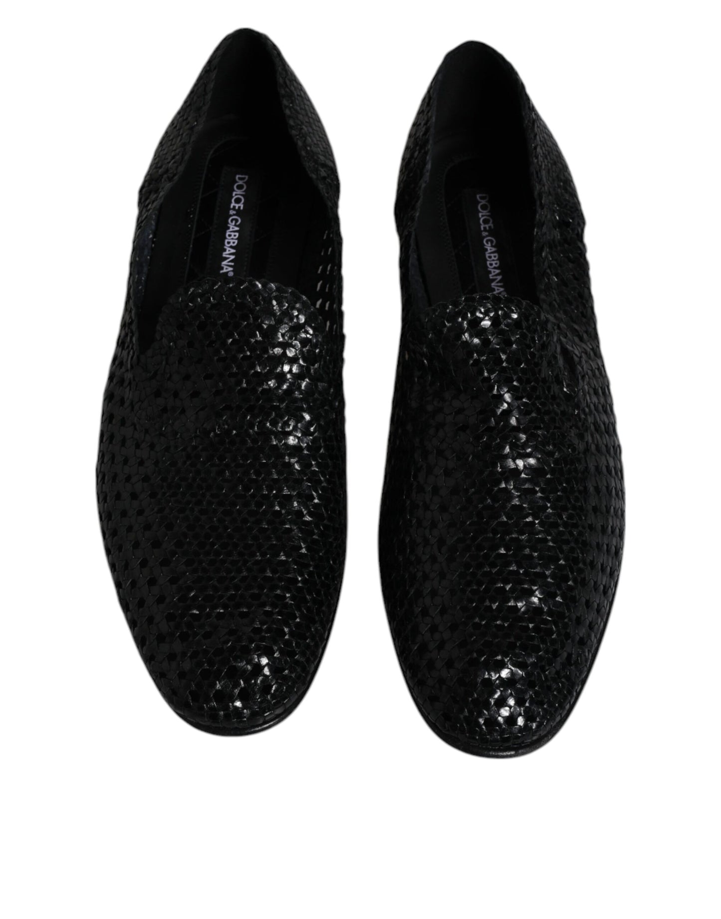 Dolce &amp; Gabbana – Slipper aus gewebtem Leder in Schwarz