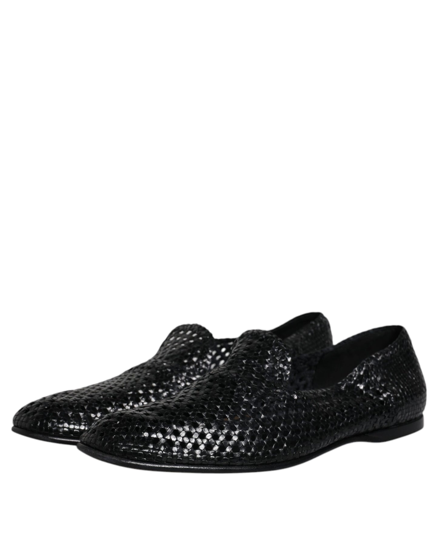 Dolce &amp; Gabbana – Slipper aus gewebtem Leder in Schwarz