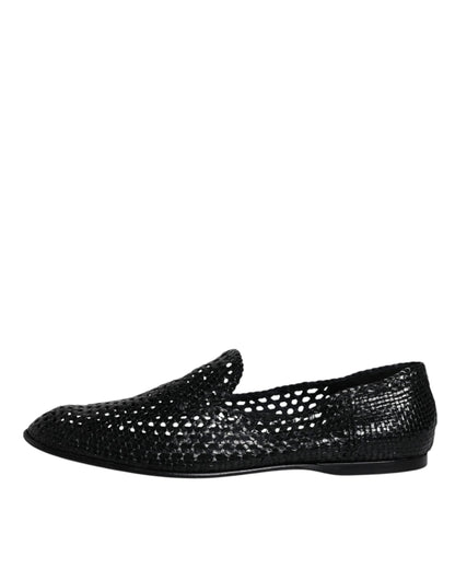 Dolce &amp; Gabbana – Slipper aus gewebtem Leder in Schwarz