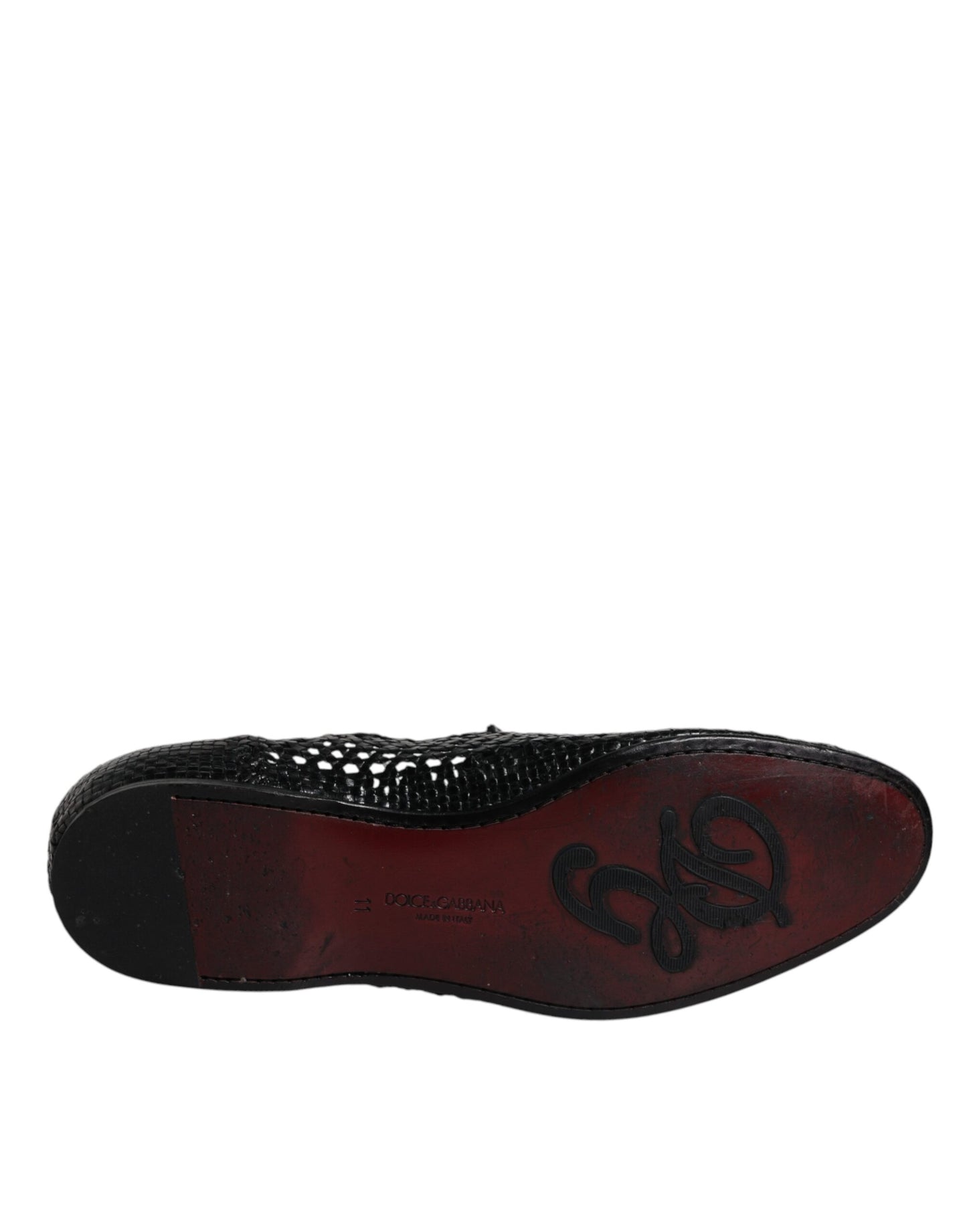 Dolce &amp; Gabbana – Slipper aus gewebtem Leder in Schwarz