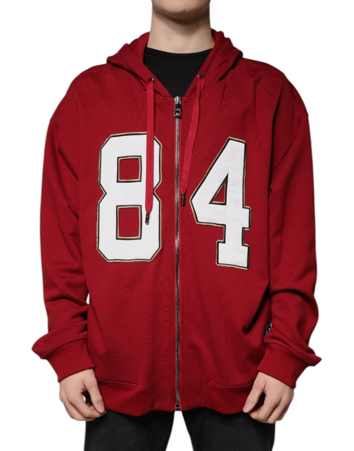 Dolce & Gabbana Red Cotton Hooded Zip Sweatshirt Sweater