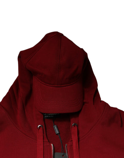 Dolce & Gabbana Red Cotton Hooded Zip Sweatshirt Sweater