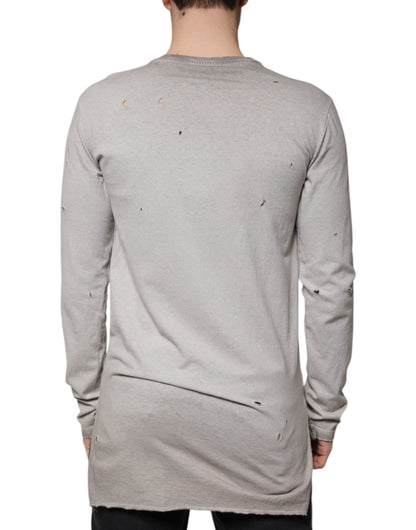 Dolce & Gabbana Gray Printed Cotton Crewneck Pullover Sweater