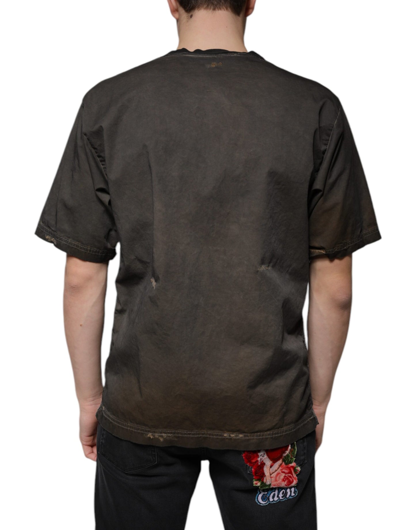 Dolce &amp; Gabbana – T-Shirt aus Baumwolle mit Rundhalsausschnitt und grafischem Print in Braun