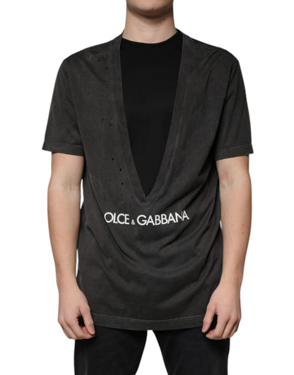 Dolce &amp; Gabbana – Schwarzes T-Shirt aus Baumwolle mit Rundhalsausschnitt und kurzen Ärmeln