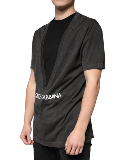 Dolce &amp; Gabbana – Schwarzes T-Shirt aus Baumwolle mit Rundhalsausschnitt und kurzen Ärmeln