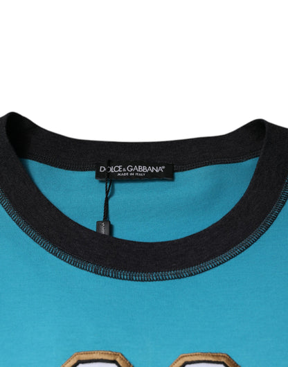 Dolce &amp; Gabbana – Blaues T-Shirt mit Rundhalsausschnitt und kurzen Ärmeln und Logo