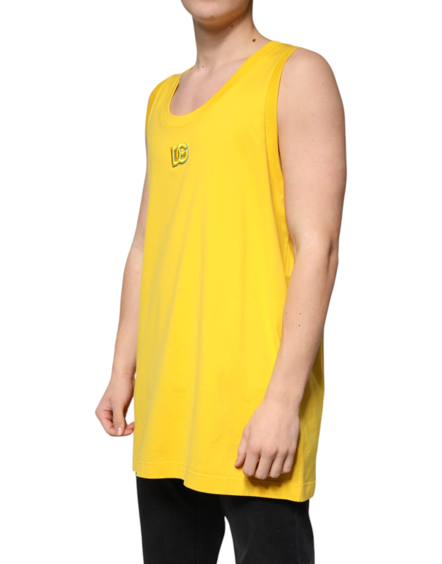 Dolce & Gabbana Yellow Cotton Round Neck Sleeveless T-shirt