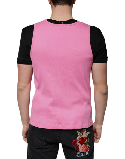 Dolce &amp; Gabbana – Ärmelloses T-Shirt aus rosa Baumwolle mit Rundhalsausschnitt