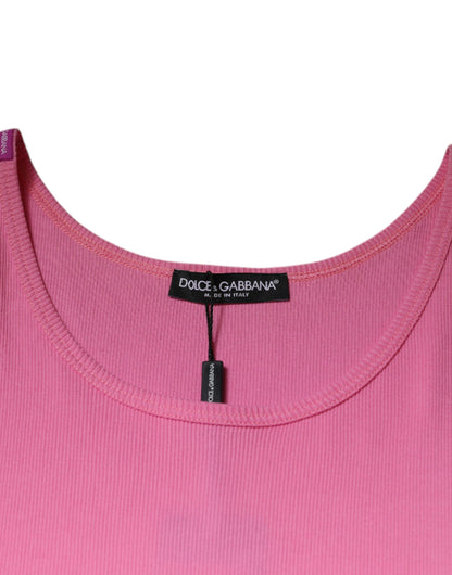 Dolce &amp; Gabbana – Ärmelloses T-Shirt aus rosa Baumwolle mit Rundhalsausschnitt