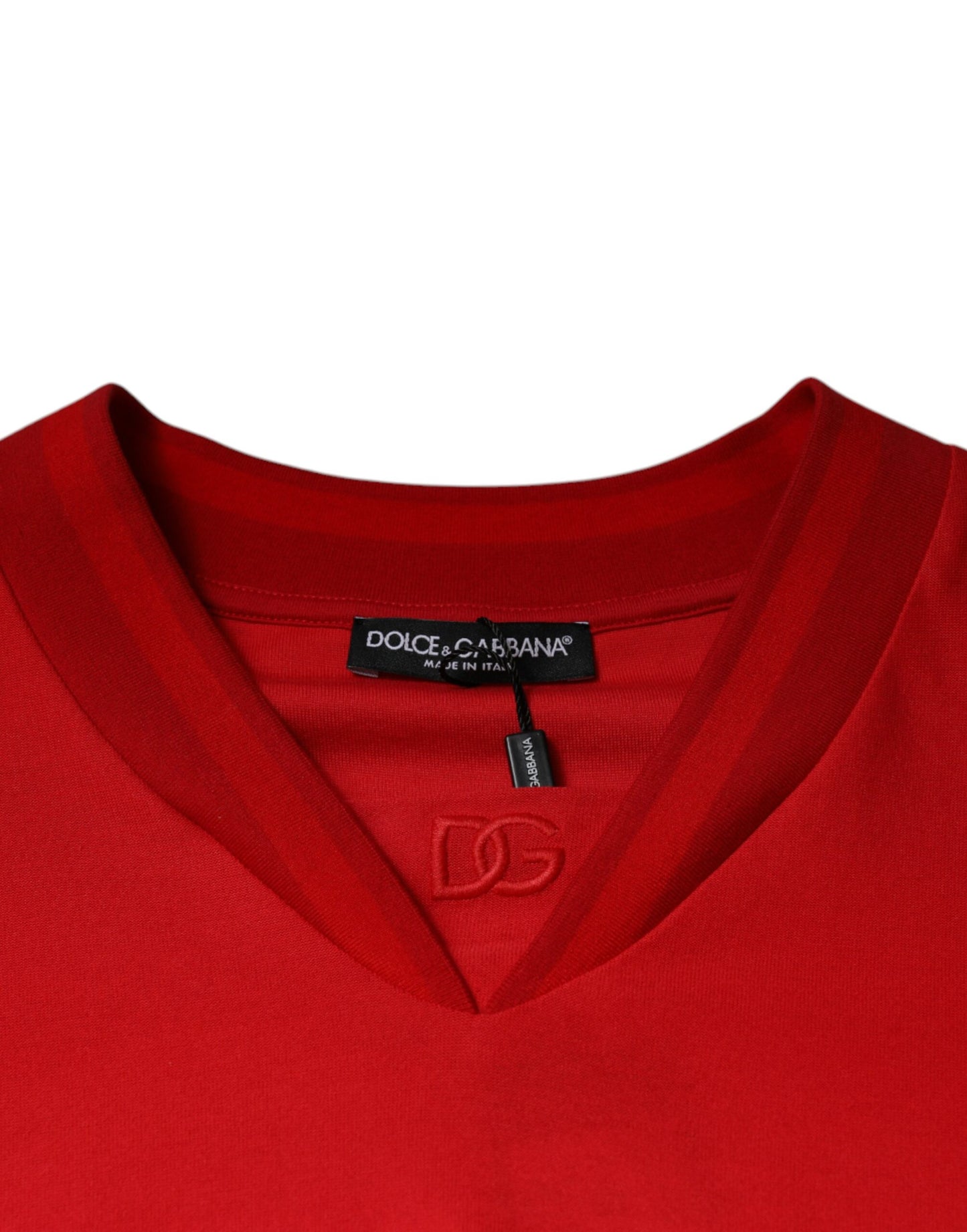 Dolce &amp; Gabbana – Rotes T-Shirt aus Baumwolle mit V-Ausschnitt und kurzen Ärmeln