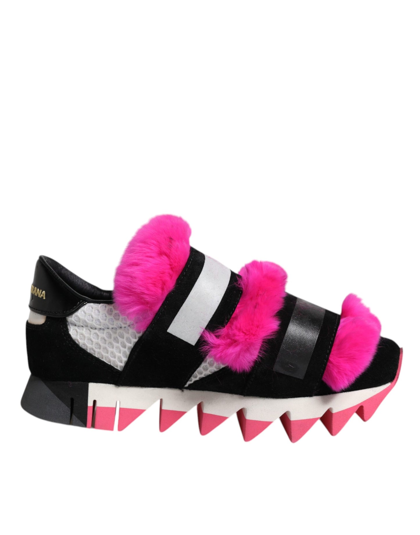 Dolce & Gabbana Black Pink Fur Embellished Sneakers Shoes