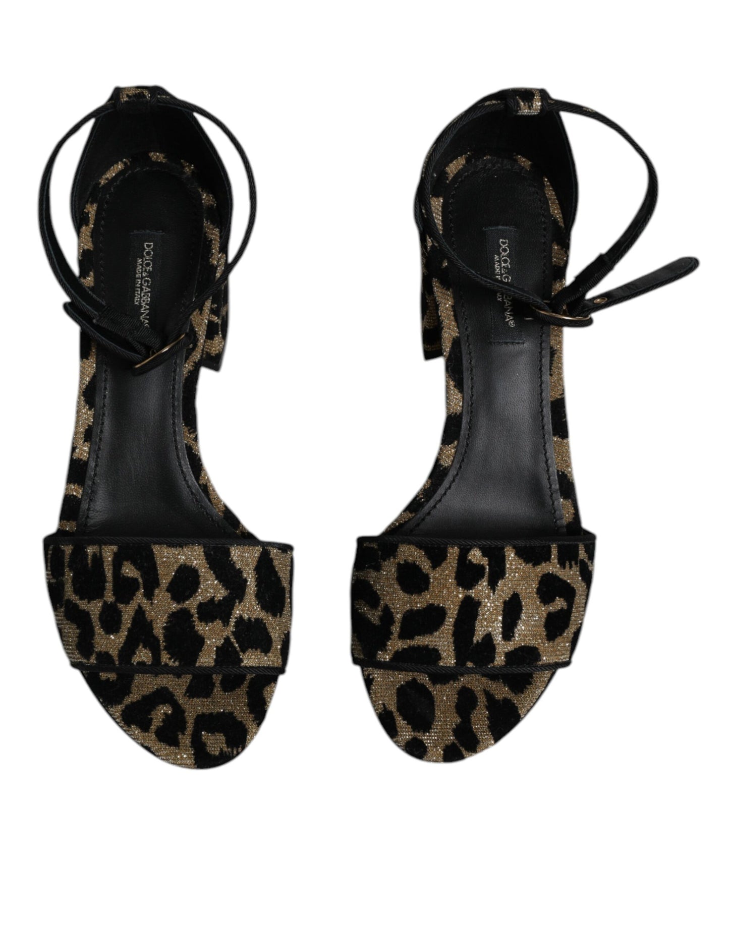 Dolce &amp; Gabbana Gold Leopard Lurex Knöchelriemen Heels Sandalen Schuhe