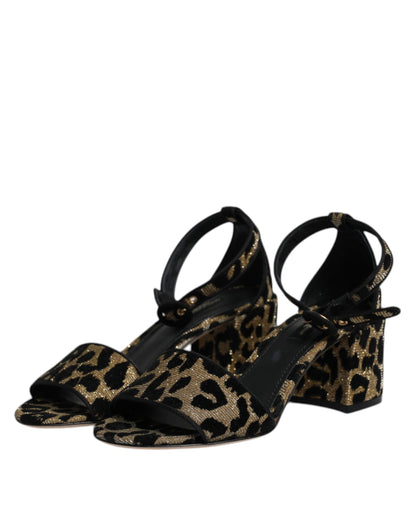 Dolce &amp; Gabbana Gold Leopard Lurex Knöchelriemen Heels Sandalen Schuhe