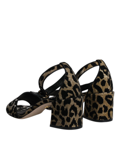 Dolce &amp; Gabbana Gold Leopard Lurex Knöchelriemen Heels Sandalen Schuhe