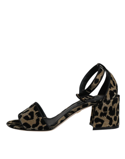 Dolce &amp; Gabbana Gold Leopard Lurex Knöchelriemen Heels Sandalen Schuhe