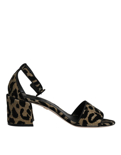 Dolce &amp; Gabbana Gold Leopard Lurex Knöchelriemen Heels Sandalen Schuhe