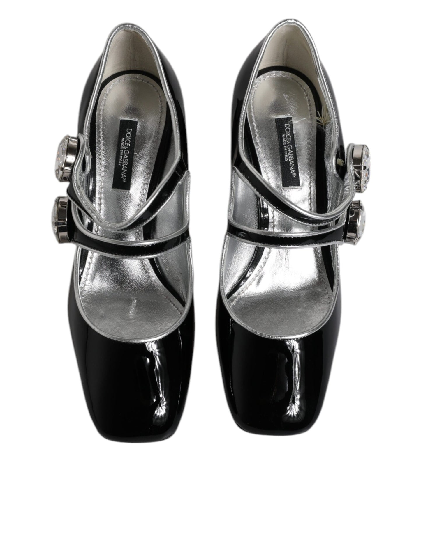 Dolce &amp; Gabbana – Mary-Jane-Pumps aus schwarzem Lackleder mit Kristallen