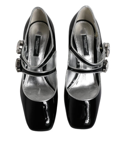 Dolce &amp; Gabbana – Mary-Jane-Pumps aus schwarzem Lackleder mit Kristallen