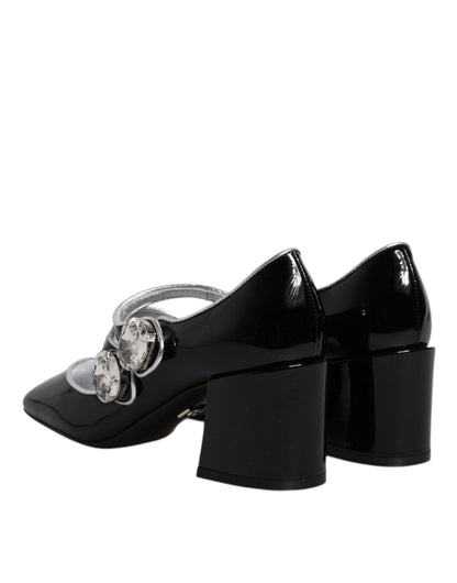 Dolce & Gabbana Black Patent Leather Crystal Mary Jane Pumps Shoes