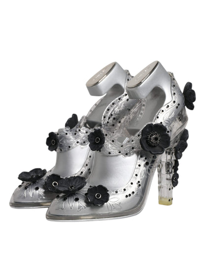 Dolce &amp; Gabbana – CINDERELLA – High Heels mit Blumenmuster und Kristallen in Klar