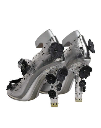 Dolce &amp; Gabbana – CINDERELLA – High Heels mit Blumenmuster und Kristallen in Klar