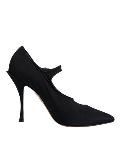 Dolce &amp; Gabbana – Schwarze Mary-Jane-Pumps mit Stretch und Kristallen