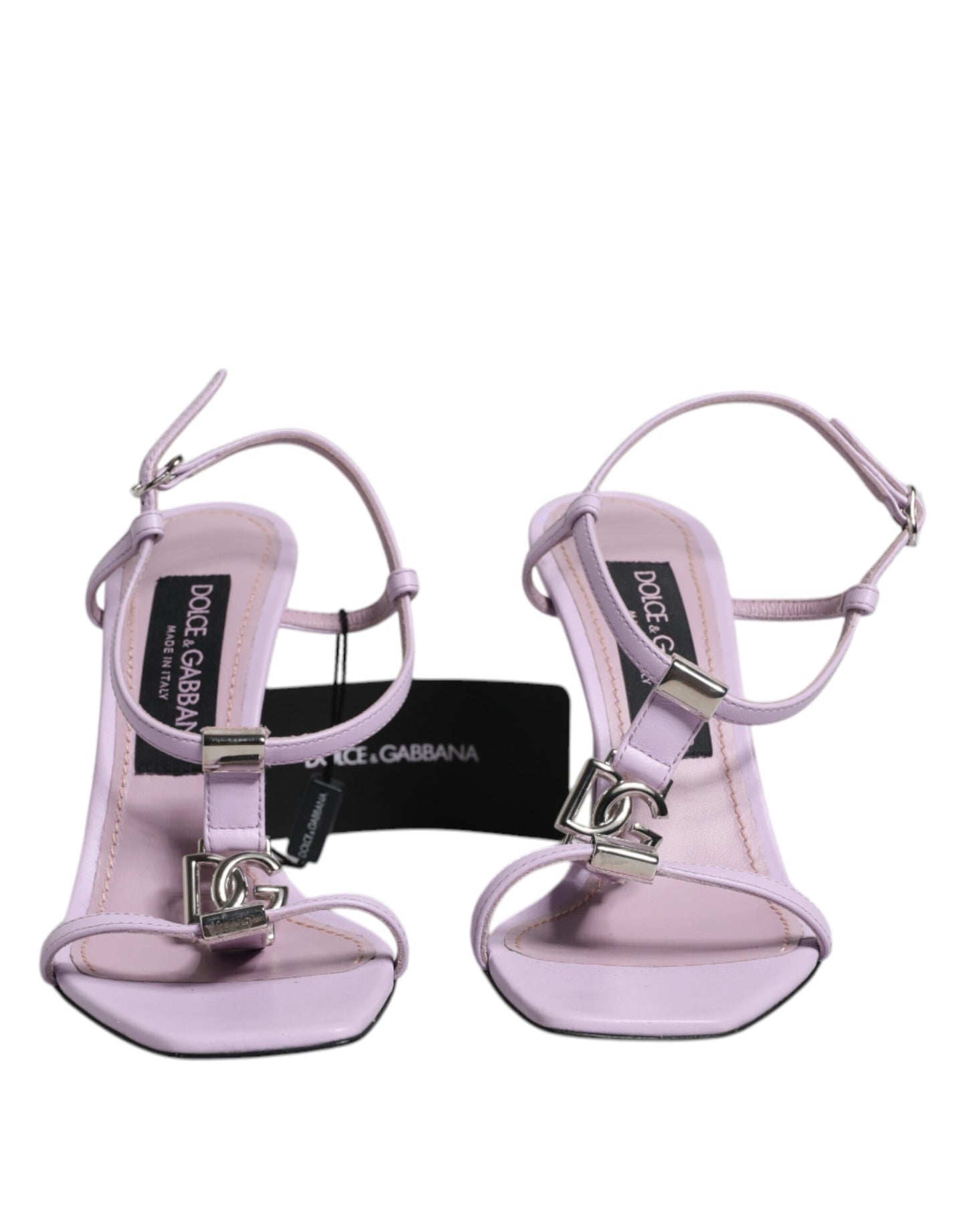 Dolce &amp; Gabbana – Sandalen mit Knöchelriemen und Logo in Lila aus Leder