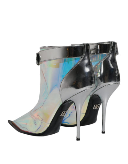 Dolce & Gabbana Silver Iridescent Pointed Short Boots Shoes