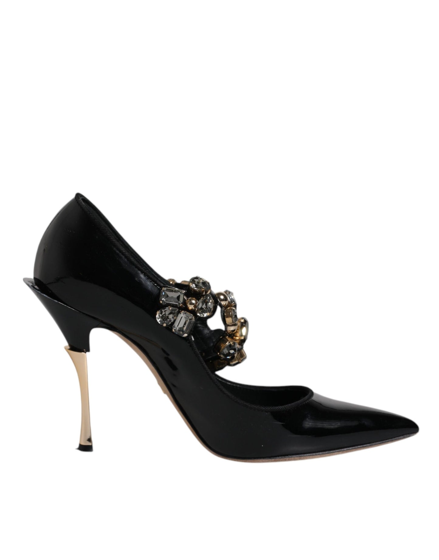 Dolce &amp; Gabbana – Mary-Jane-Pumps aus schwarzem Leder mit Kristallen