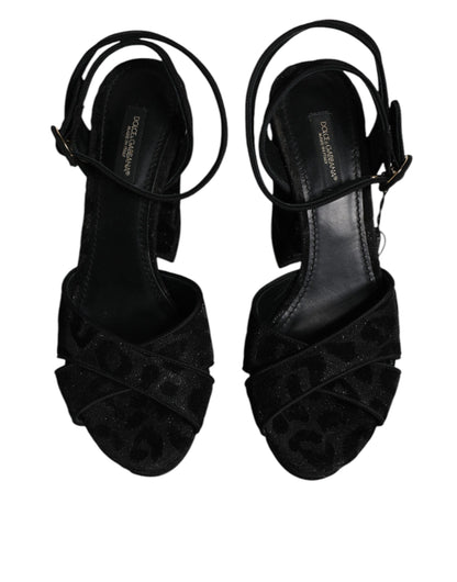 Dolce & Gabbana Black Leopard Platform Heels Sandals Shoes